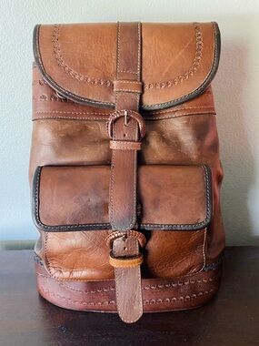 Tooled Leather Backpack Artisan Handmade Brown Boho Genuine Leather